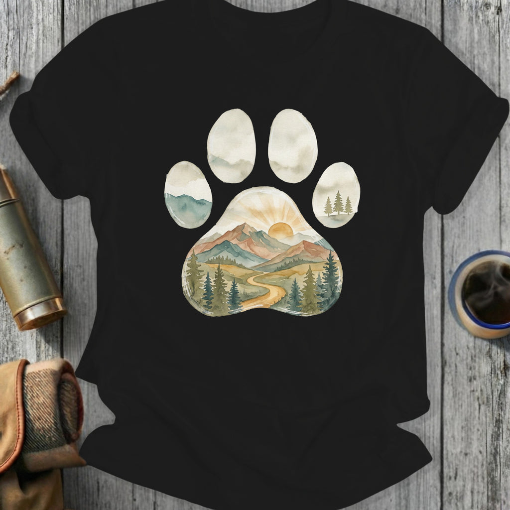 Scenic Mountain Sunrise Paw Print T-Shirt