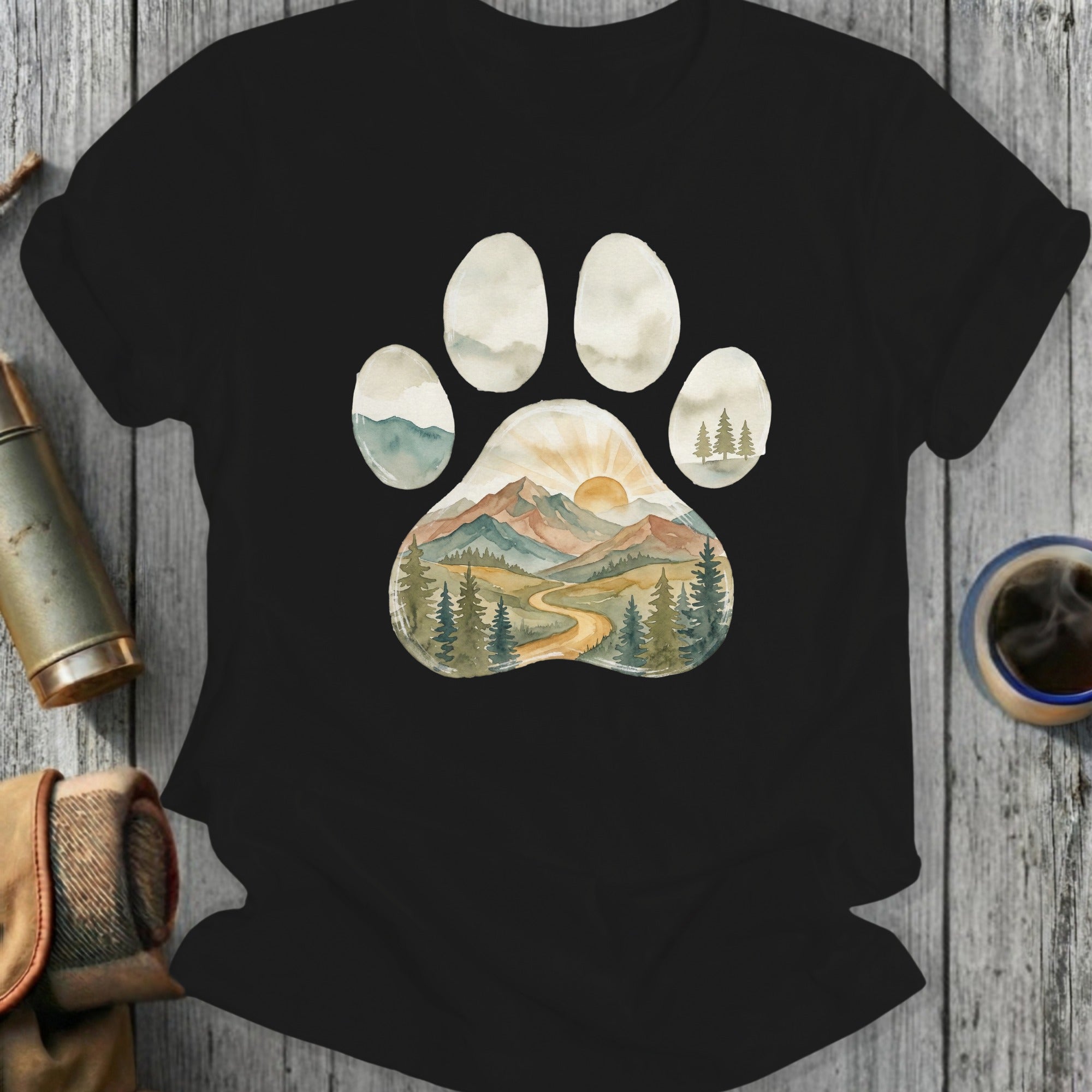 Scenic Mountain Sunrise Paw Print T-Shirt