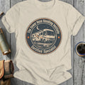 RV "The Sewer Hose Handling Institute Certified Specialist" graphic on a cream t-shirt.
