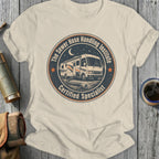 RV "The Sewer Hose Handling Institute Certified Specialist" graphic on a cream t-shirt.
