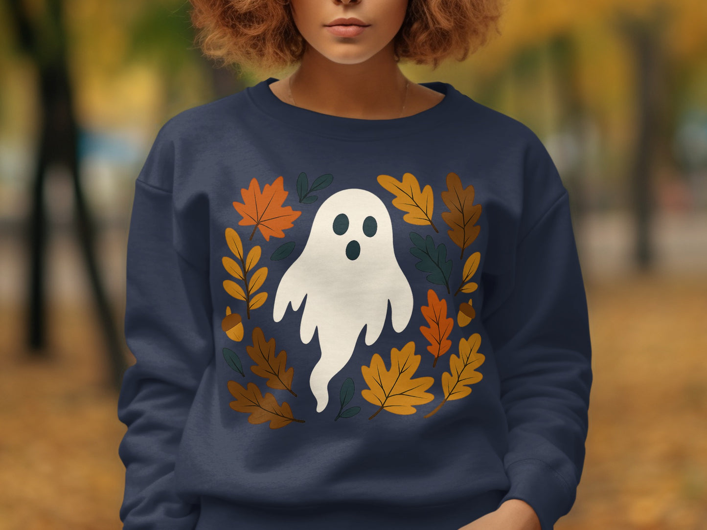 Autumn Leaves and Cute Ghost Graphic Sweatshirt product
