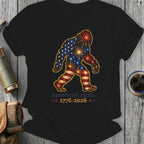 Bigfoot graphic with American flag pattern and fireworks, text "America's 250th 1776-2026".