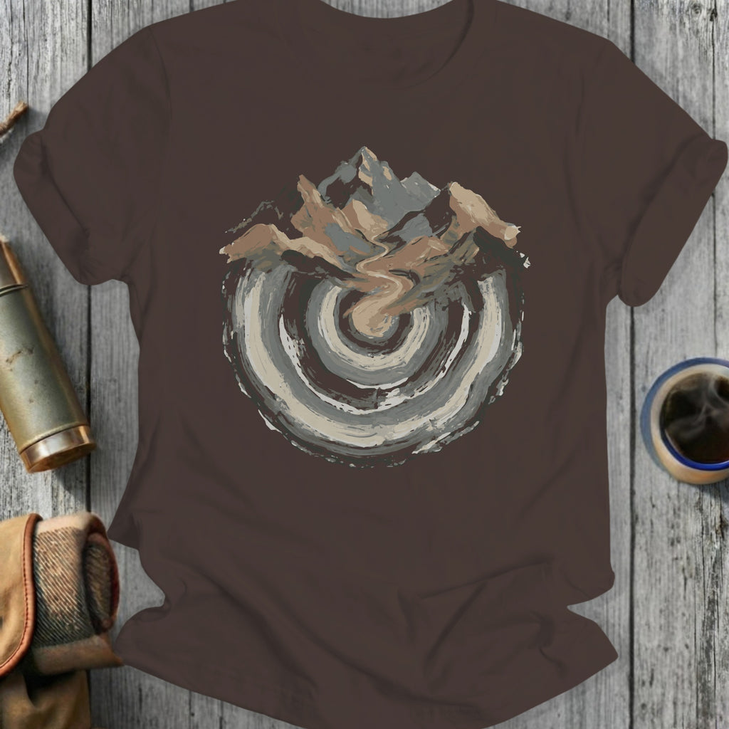 Abstract Mountain Design on Circular Pattern Shirt