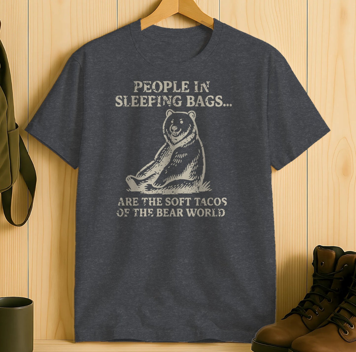 Humorous Bear Sleeping Bag Taco Graphic T-shirt product type