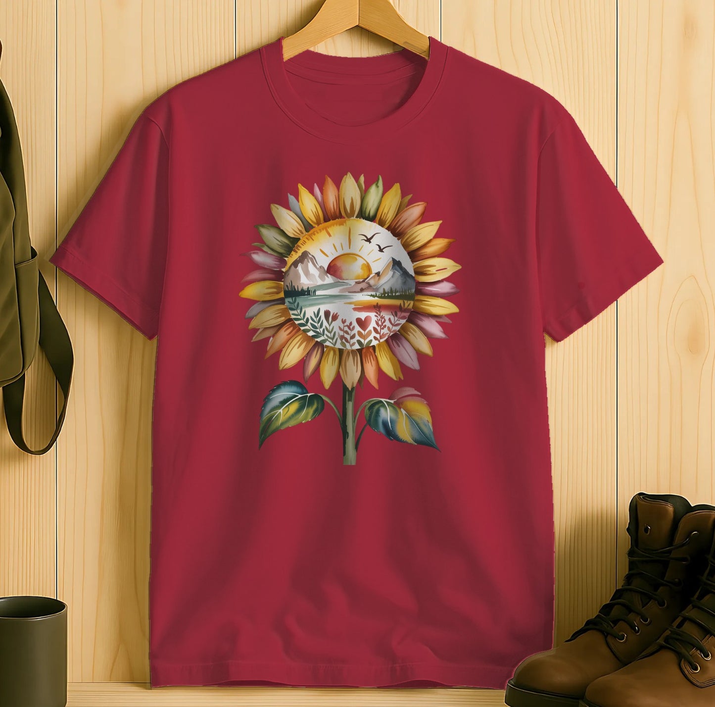 Sunflower Landscape and Birds Design T-shirt product