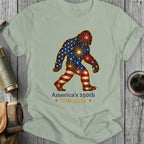 Bigfoot silhouette with American flag and fireworks, "America's 250th 1776-2026".