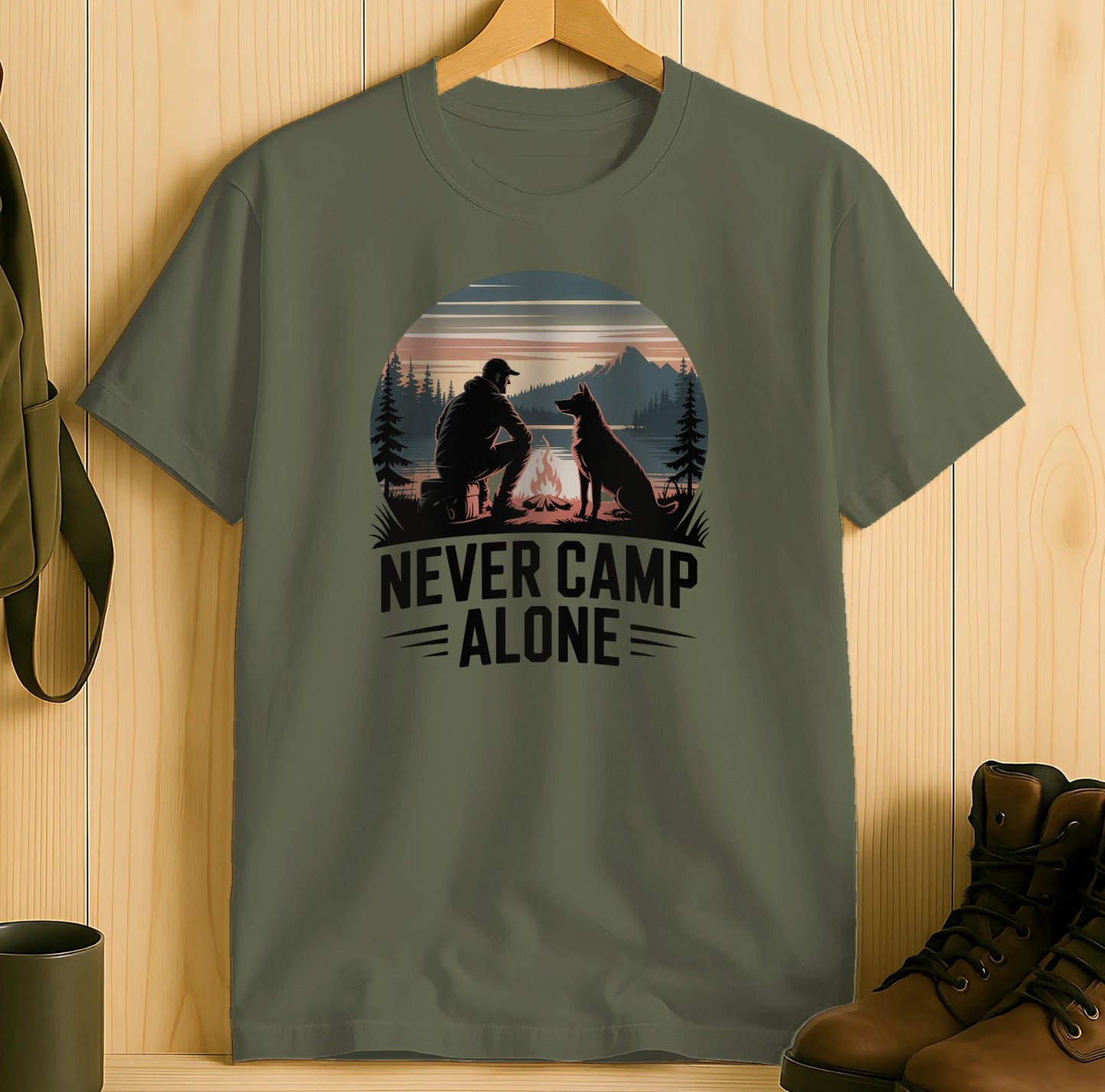Never Camp Alone Camping Hiking T-shirt product type
