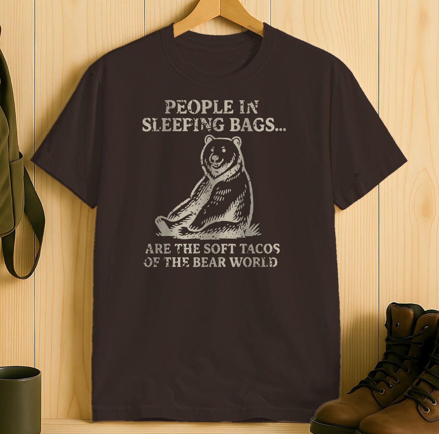 People In Sleeping Bags Soft Tacos Bear World T-Shirt product