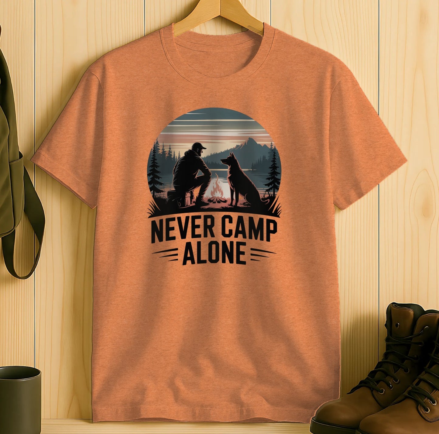 Never Camp Alone Scenic Dog Silhouette T-Shirt Product