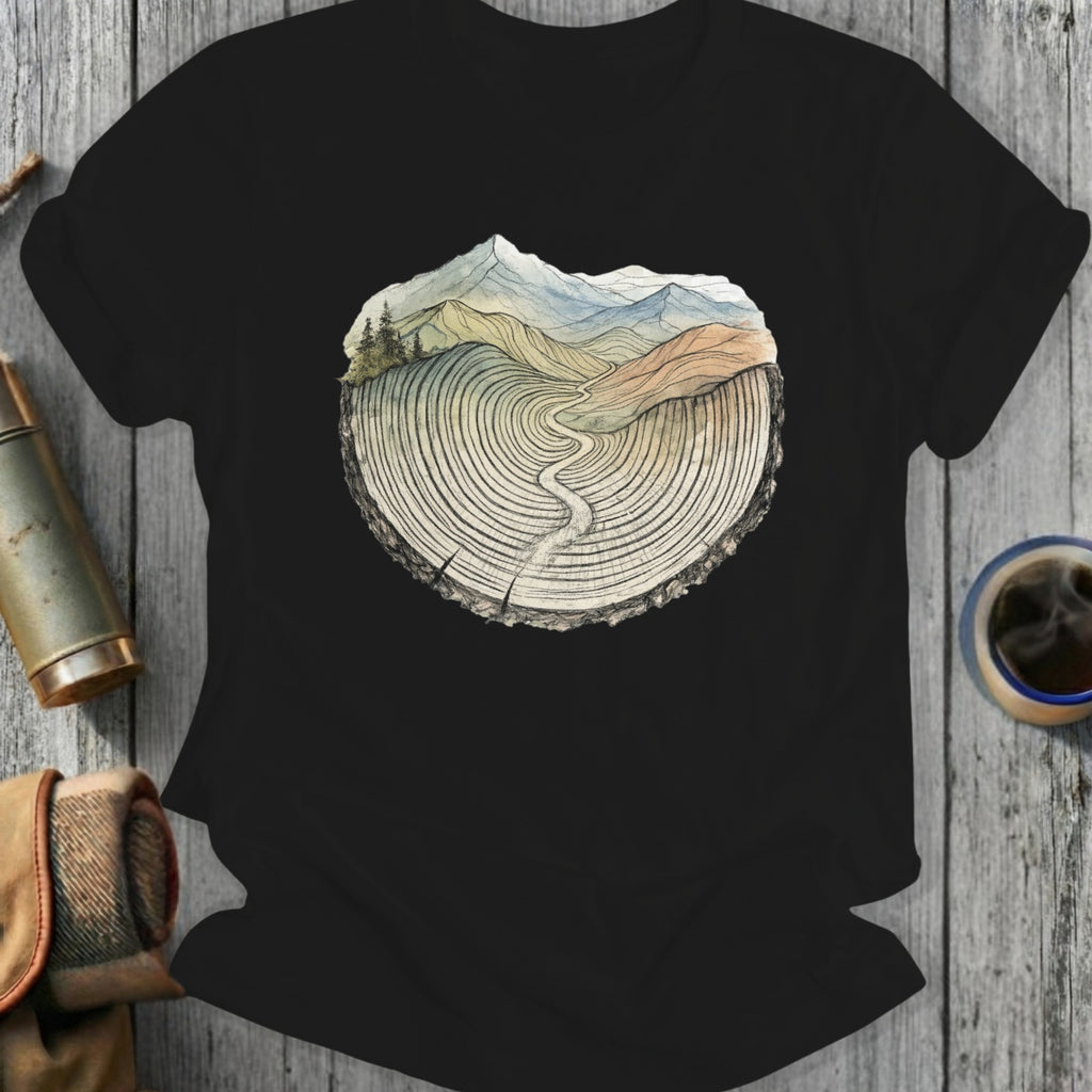 Scenic Mountain and Tree Rings Graphic Shirt