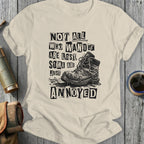 Boot with distressed texture and text "Not All Who Wander Are Lost, Some Are Just Annoyed."
