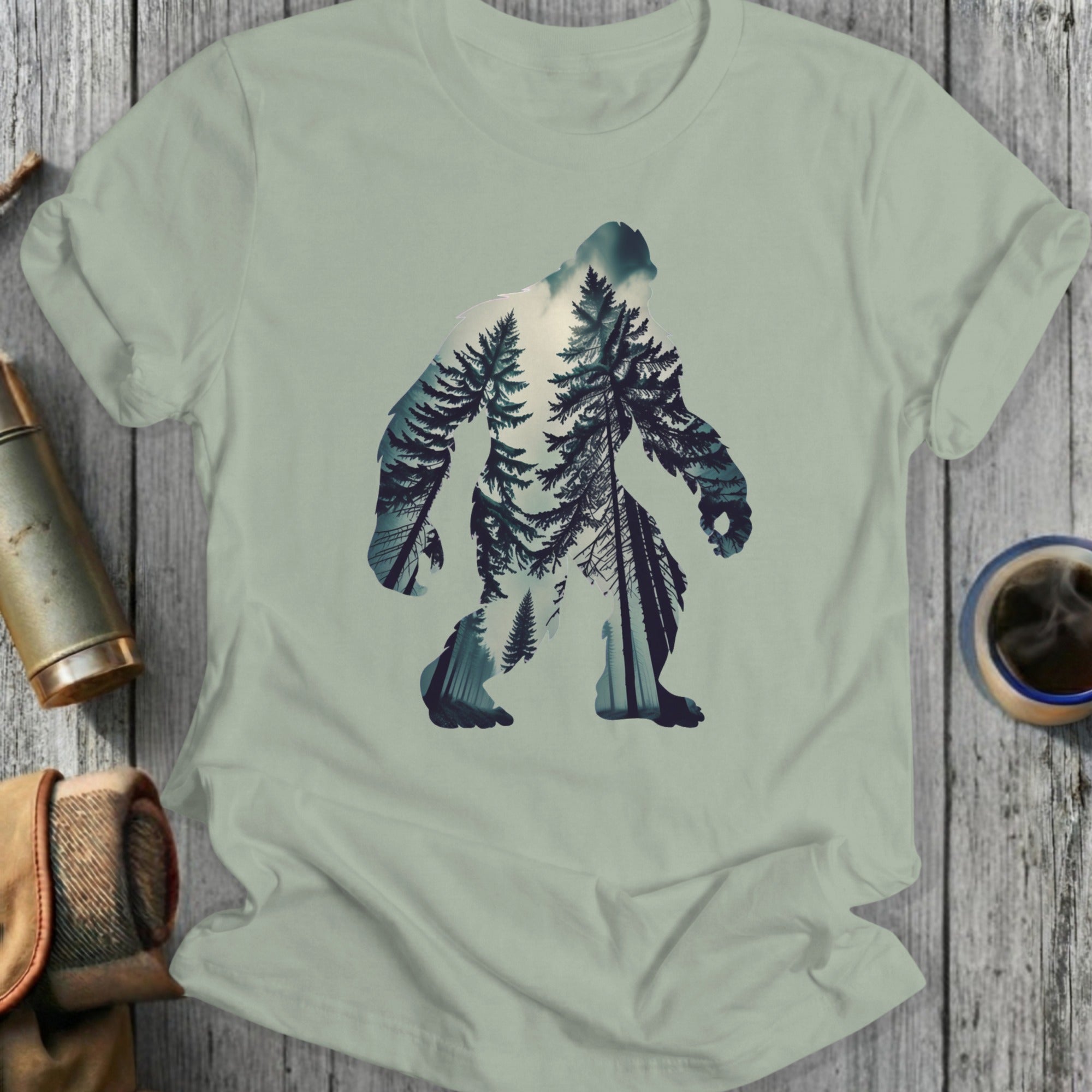 Bigfoot Silhouette with Forest Design T-Shirt