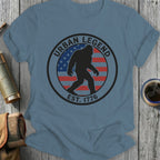 Circular logo with "Urban Legend Est. 1776" and Bigfoot silhouette against US flag.