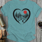 Heart Shaped Forest Design with Red Sun Graphic Shirt