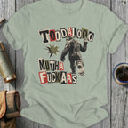 Bigfoot gives middle finger holding "TOODALOO MUTHA FUCKAAAS" text.