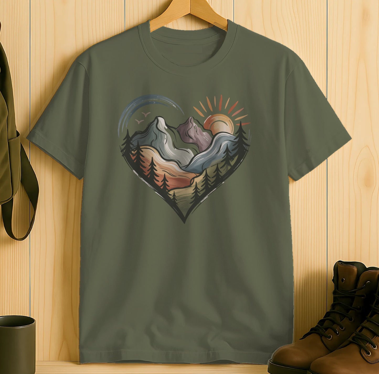 Beautiful Mountain Heart Design Green T-shirt product