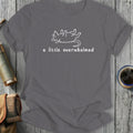 Gray t-shirt with a white line drawing of a rat on its back and the text "a little overwhelmed".