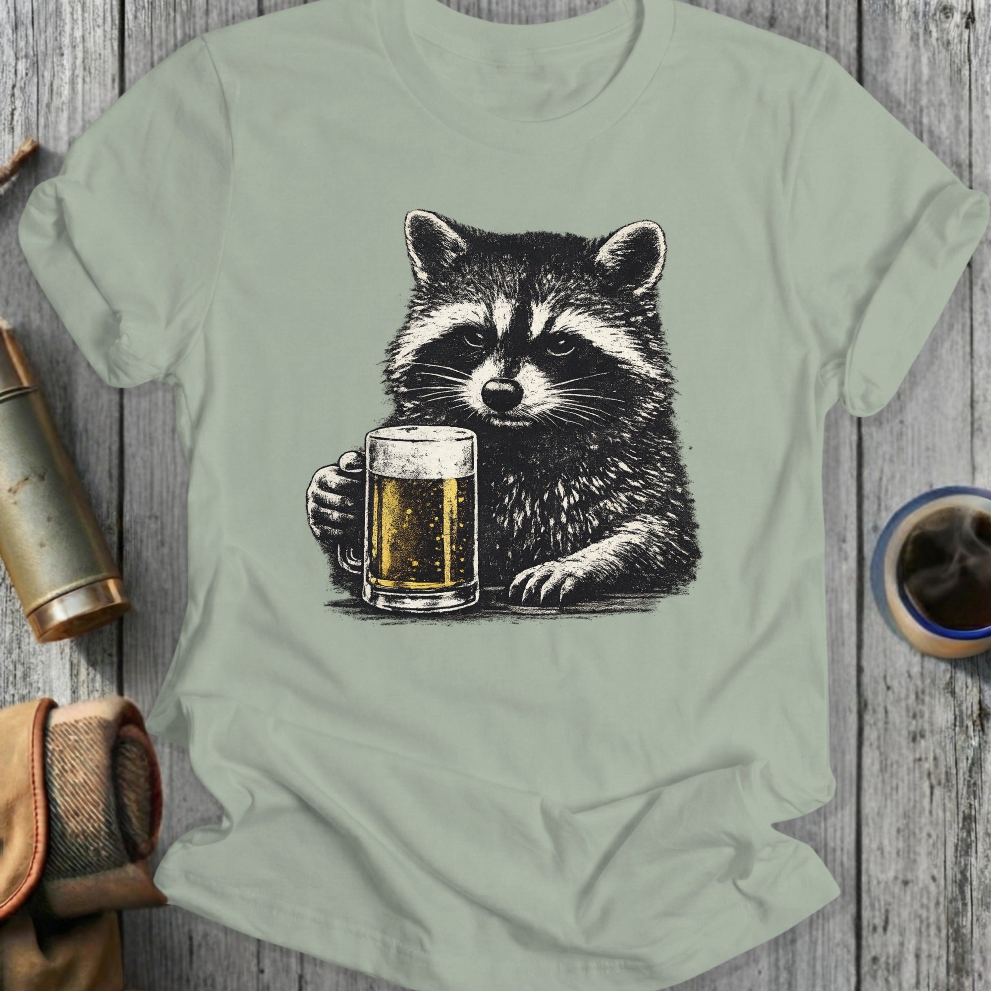 Raccoon Holding Beer Print Graphic T-Shirt Product