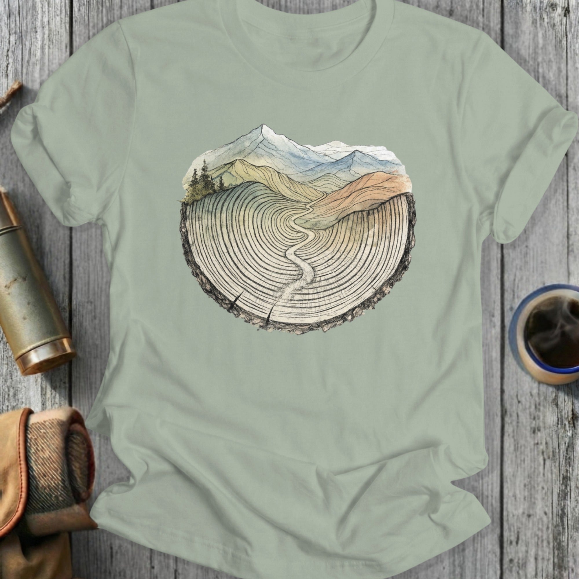 Scenic Mountain and Tree Cross-Section Graphic Shirt