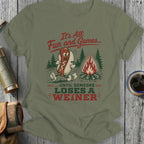 Hot dog cartoon by campfire, It's All Fun and Games... Until Someone Loses a Weiner.