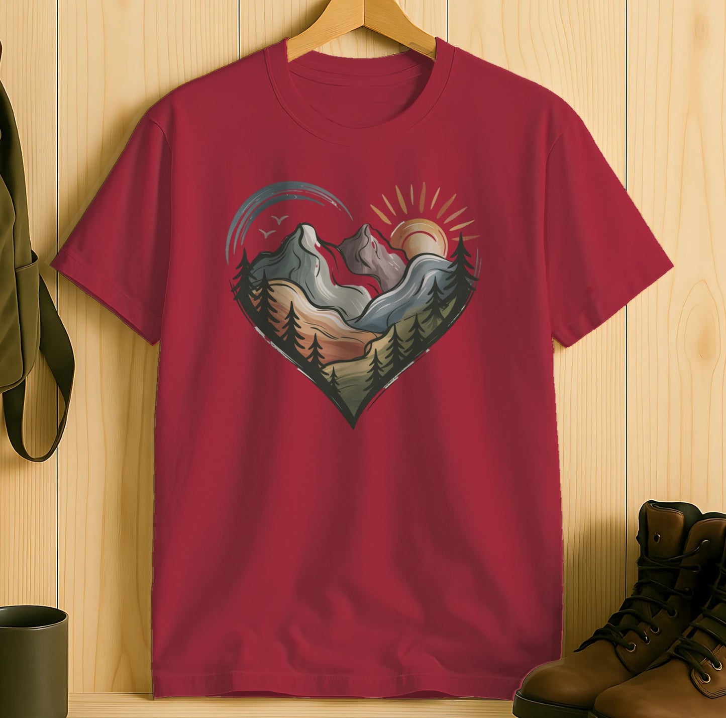 Heart Shaped Mountain Landscape Artwork T-Shirt product type