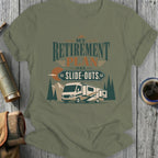 Retirement plan has slide-outs RV with mountains and sun graphic.