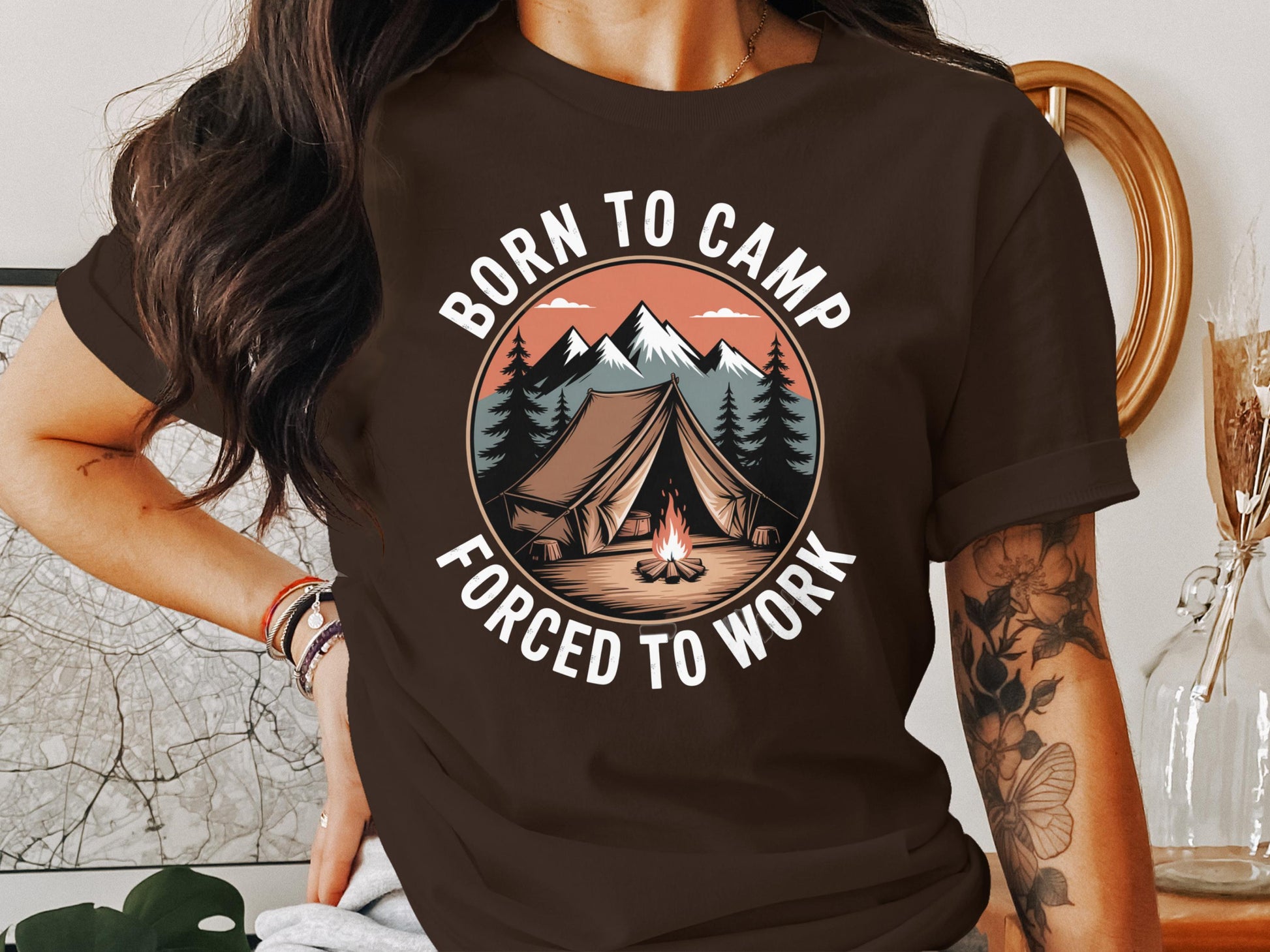 Born to Camp Forced to Work Funny Graphic Tee product
