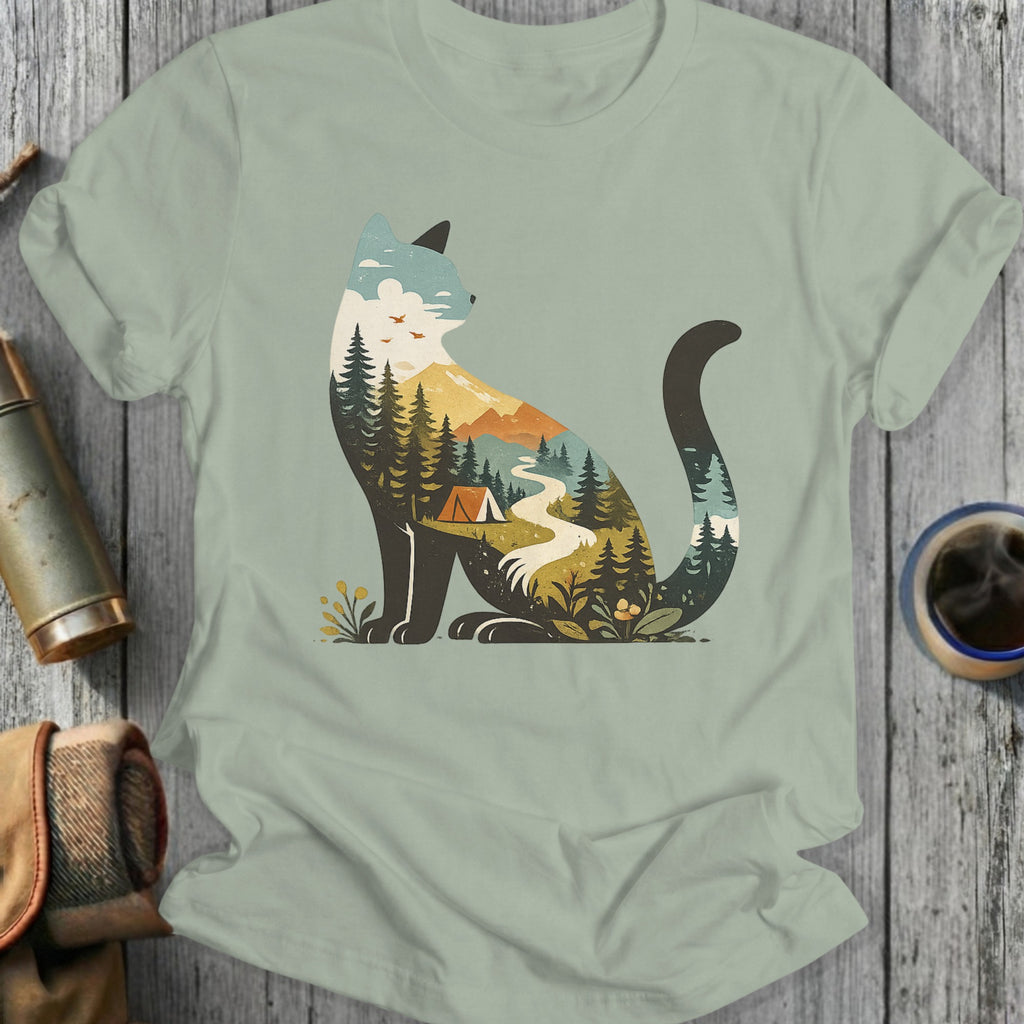 Scenic Cat Design With Nature Elements T-Shirt