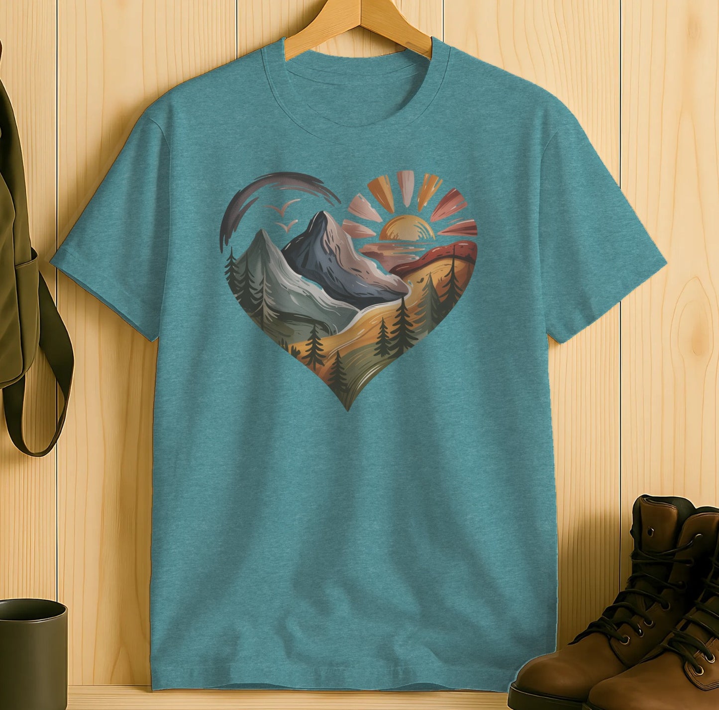 Heart Shaped Mountain Sunset Design T-Shirt Product