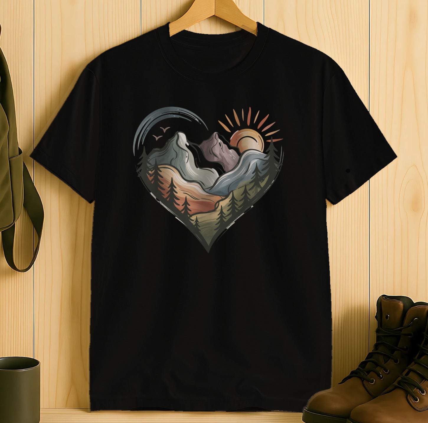Artistic Mountain Heart Design Short Sleeve T-Shirt