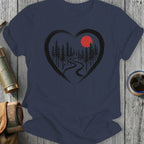 Heart-Shaped Forest Scene with Red Moon T-Shirt
