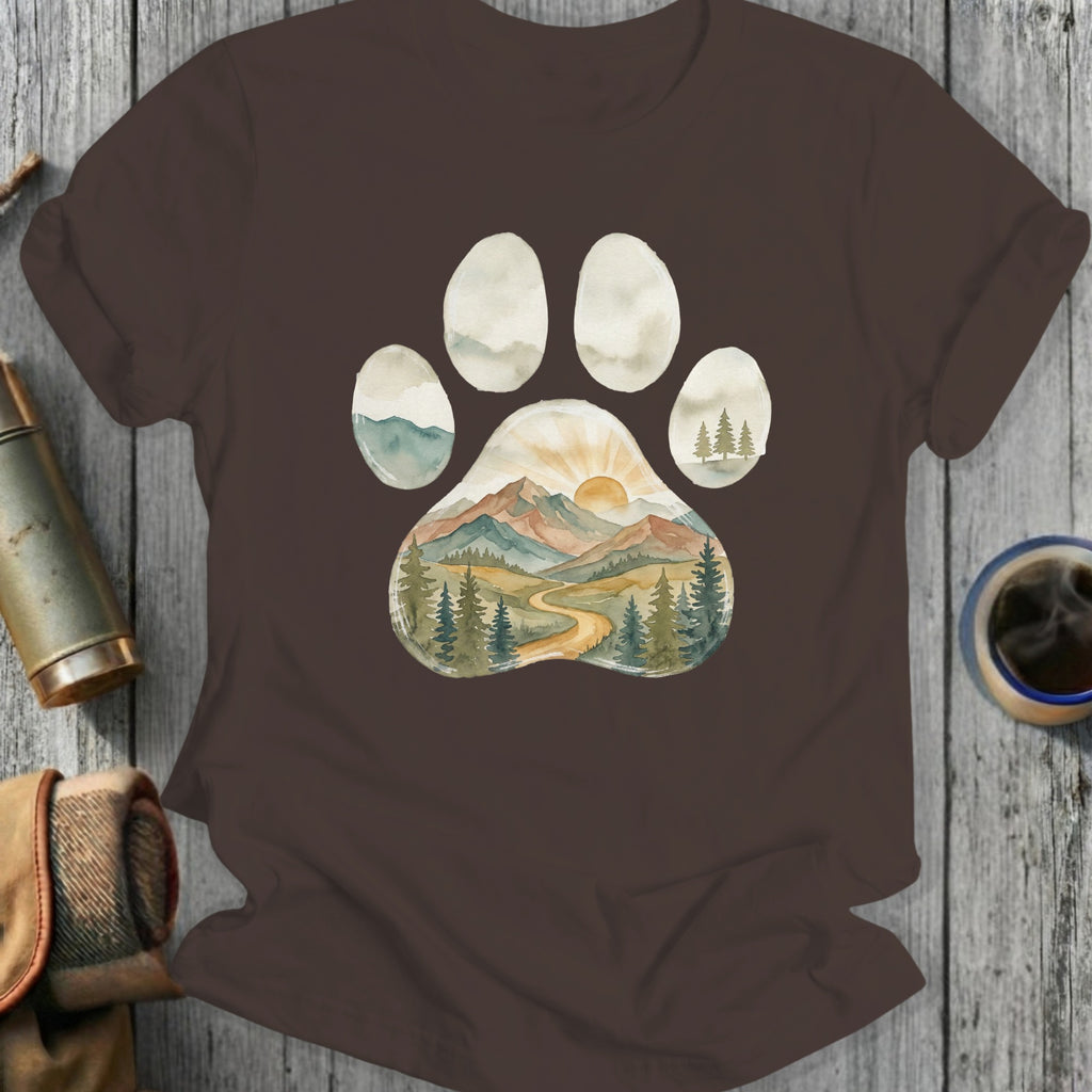 Hand-Drawn Mountain Scene Paw Print Shirt