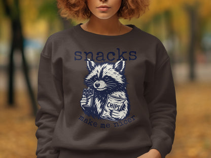 Snacks Make Me Nicer Raccoon Print Sweatshirt product