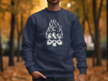 Night Sky Campfire Graphic on Navy Blue Sweatshirt product