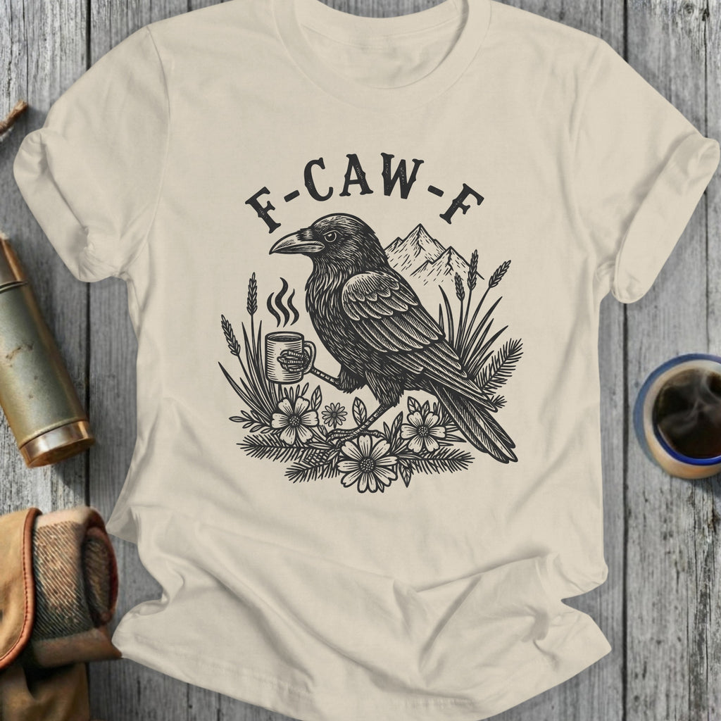 F-CAW-F Raven Drinking Coffee Graphic T-Shirt
