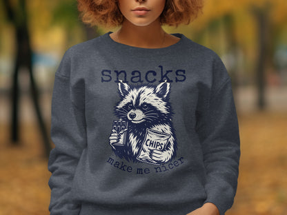 Snacks Make Me Nicer Raccoon Graphic Shirt product type
