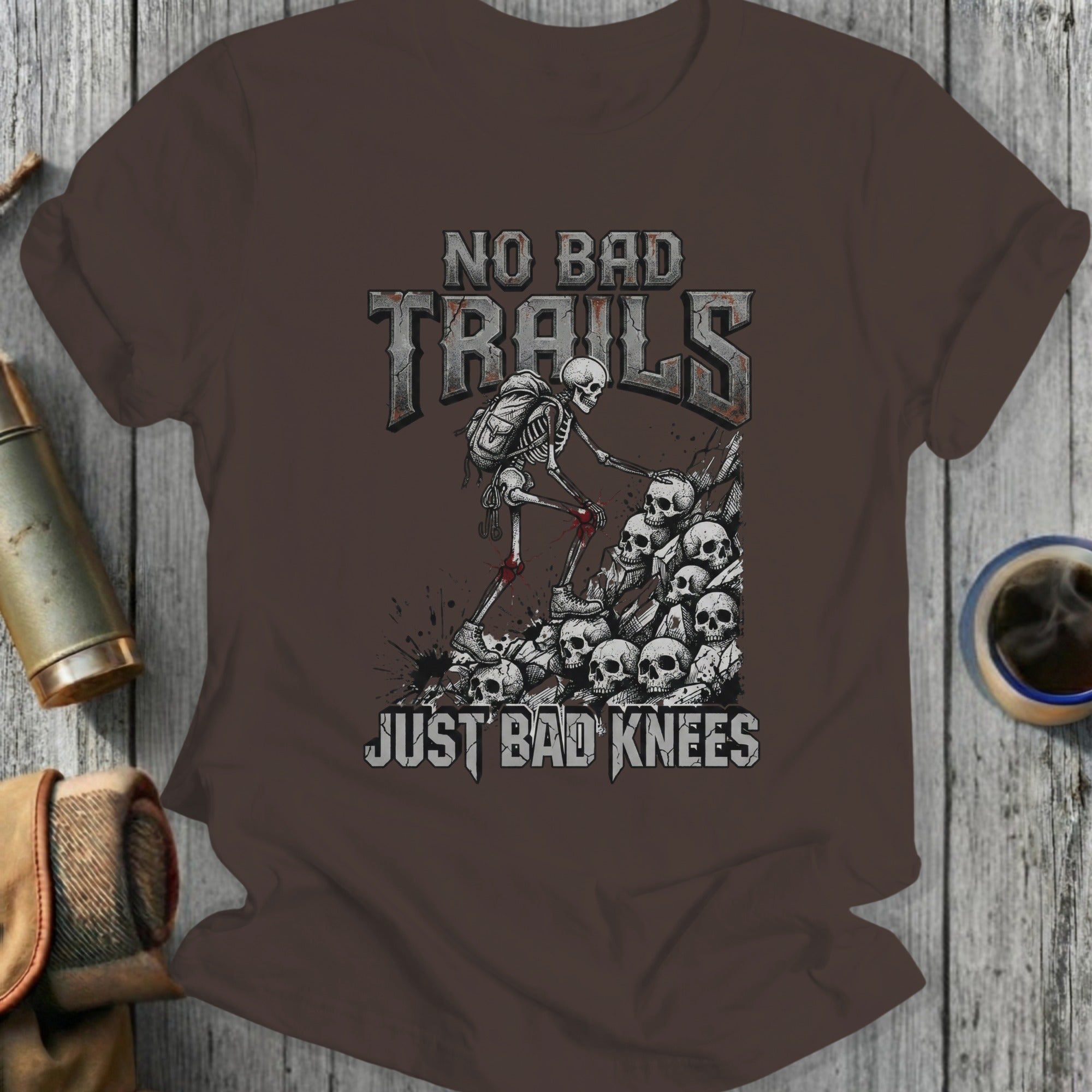 No Bad Trails Just Bad Knees Skeleton Graphic Tee