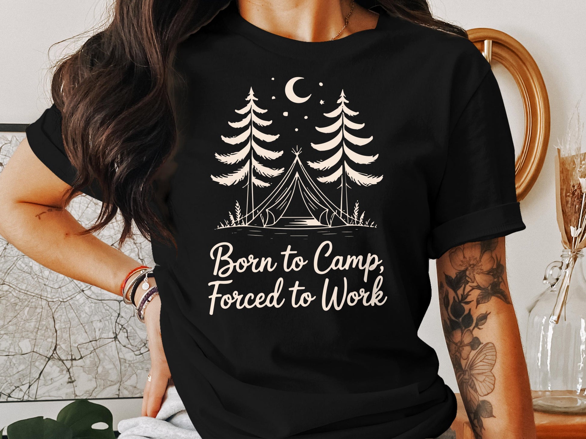 Born to Camp Forced to Work Camping Themed Shirt Product
