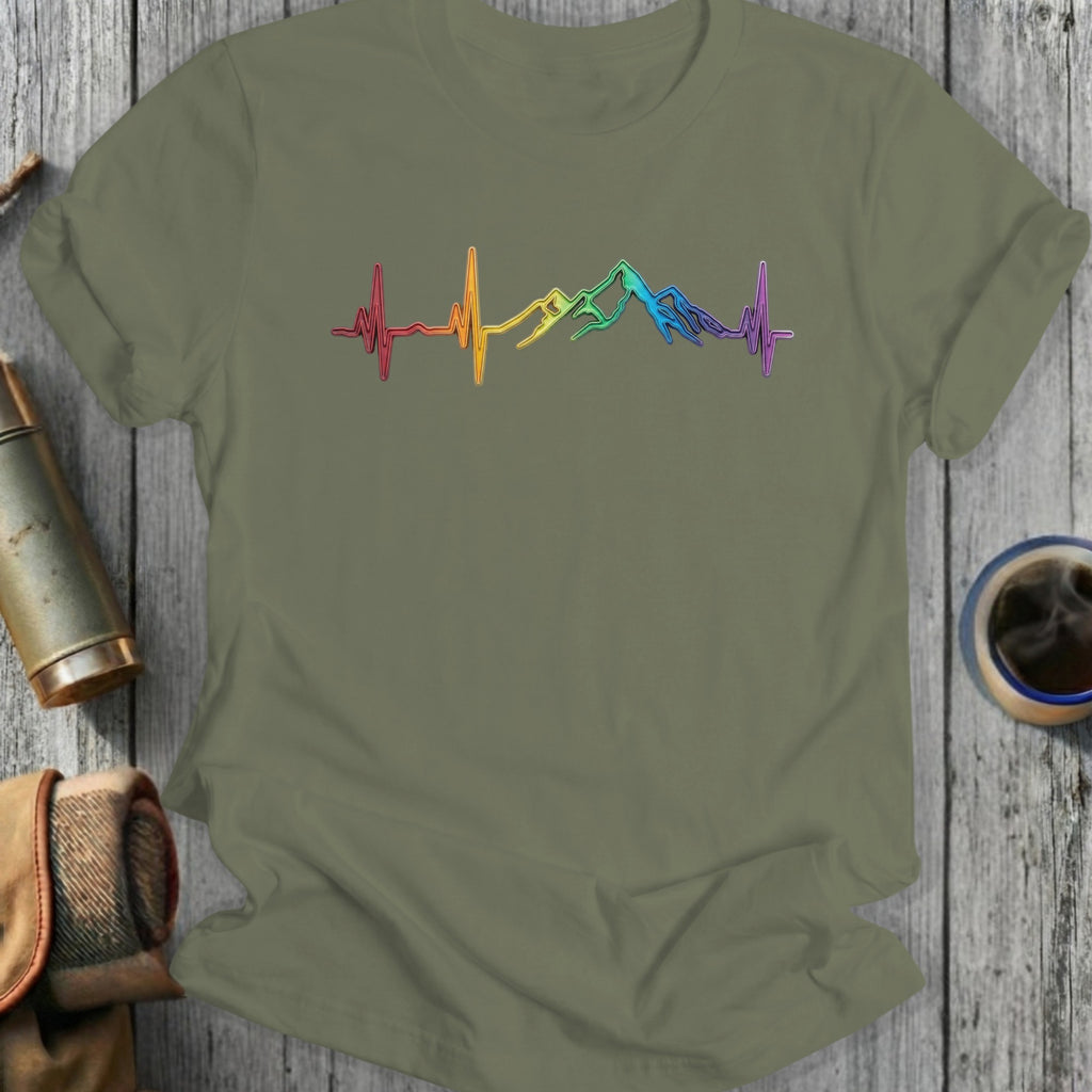 Rainbow Mountain Heartbeat Design T-Shirt Collection