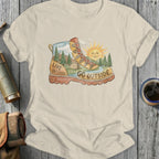 Watercolor boot with nature scene and text "LIVE UNFILTERED. GO OUTSIDE."