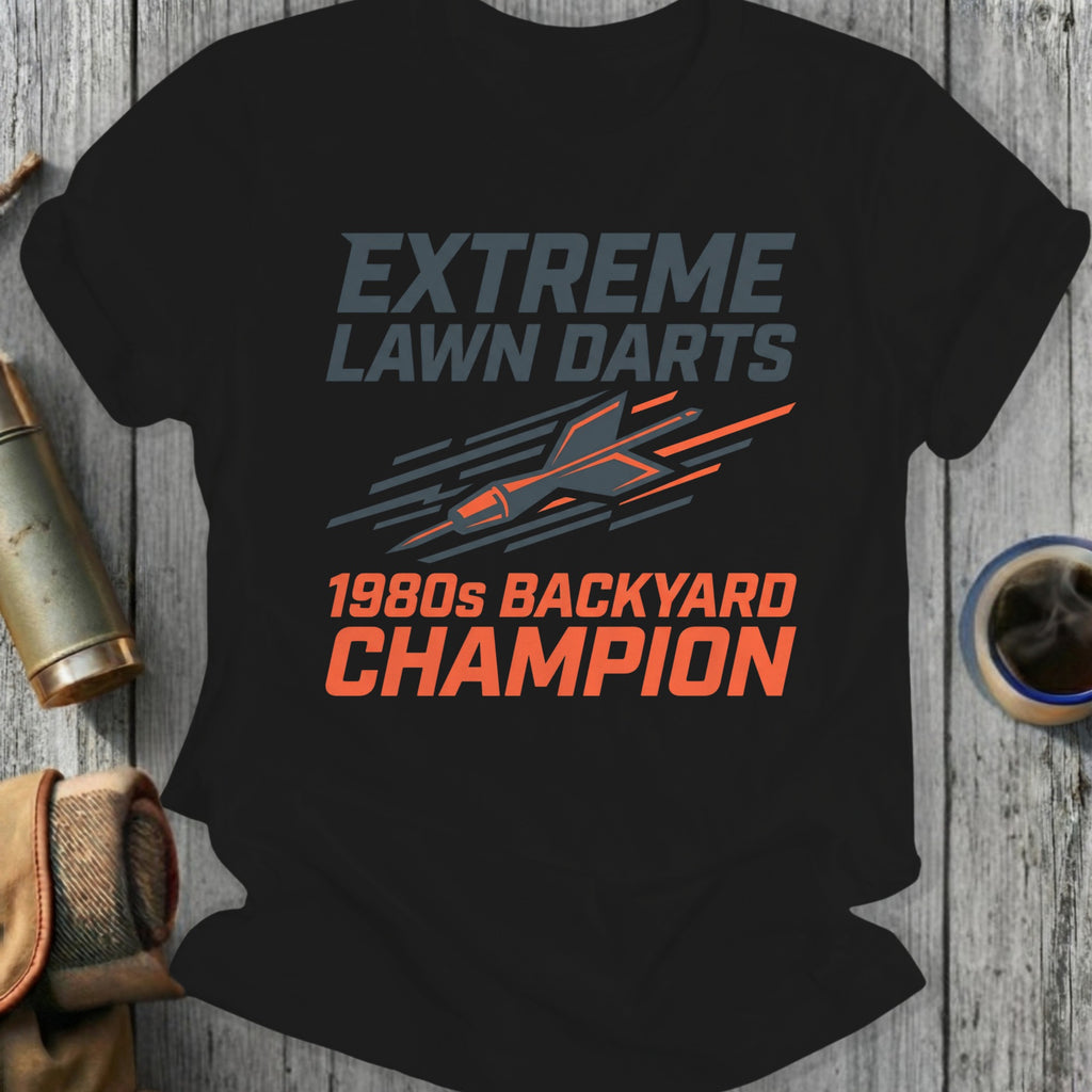 Extreme Lawn Darts 1980s Backyard Champion t-shirt design.