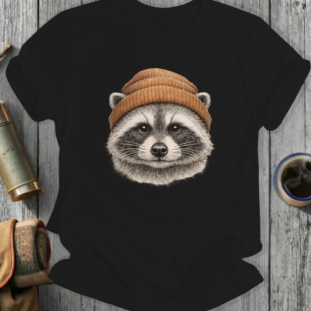 Cute Raccoon in Knit Hat Graphic Printed Shirt