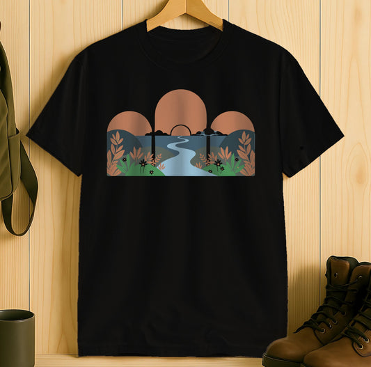 Scenic Nature Illustration Black Graphic Tee product type