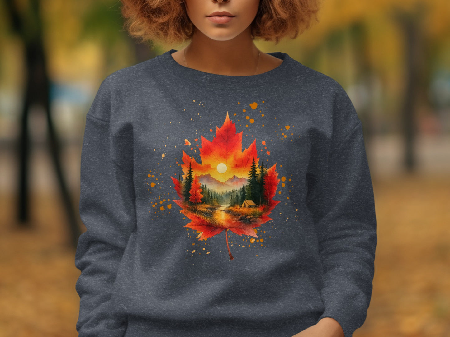 Autumn Scene in Leaf Sweatshirt for Comfortable Product