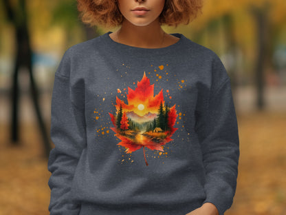 Autumn Scene in Leaf Sweatshirt for Comfortable Product