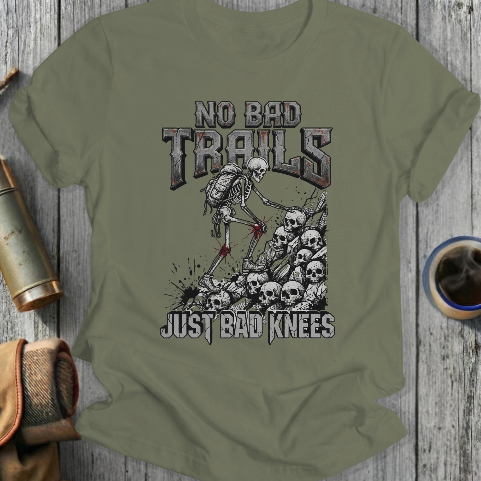 No Bad Trails Just Bad Knees Skeleton Hiking Art Shirt