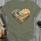 Vintage Heart Mountain Sunset Scene Graphic T-shirt