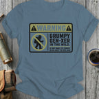 T-shirt with "Grumpy Gen-Xer in the Wild" text and hiking graphic.