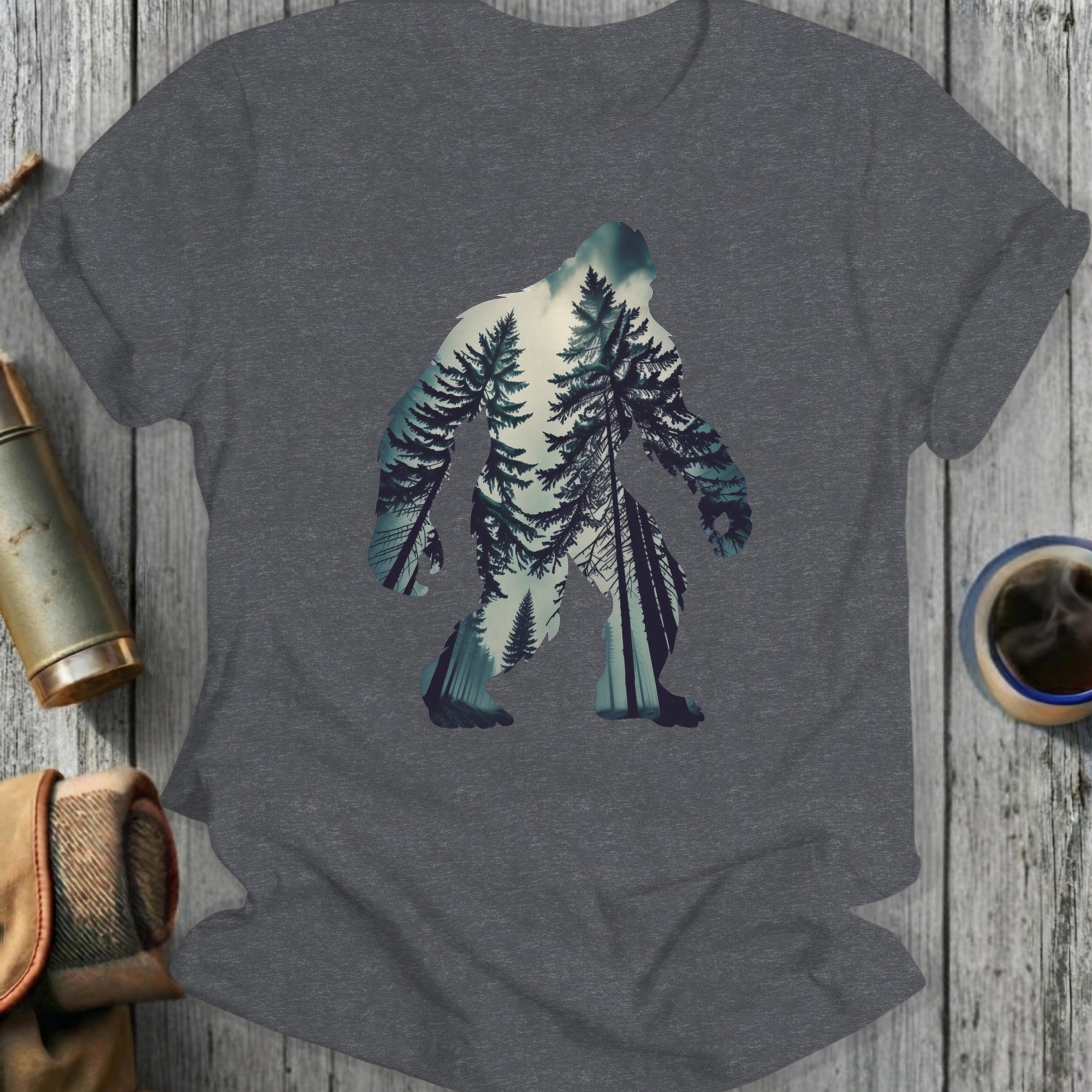 Bigfoot Silhouette with Forest Graphic T-Shirt
