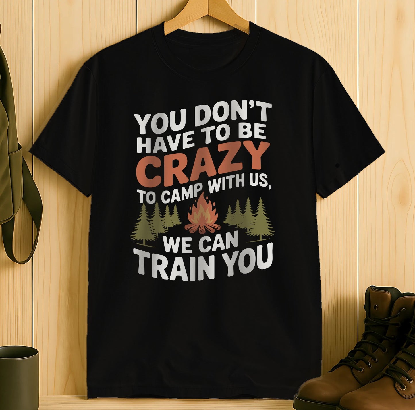 Crazy Camping Training Graphic T-shirt product type